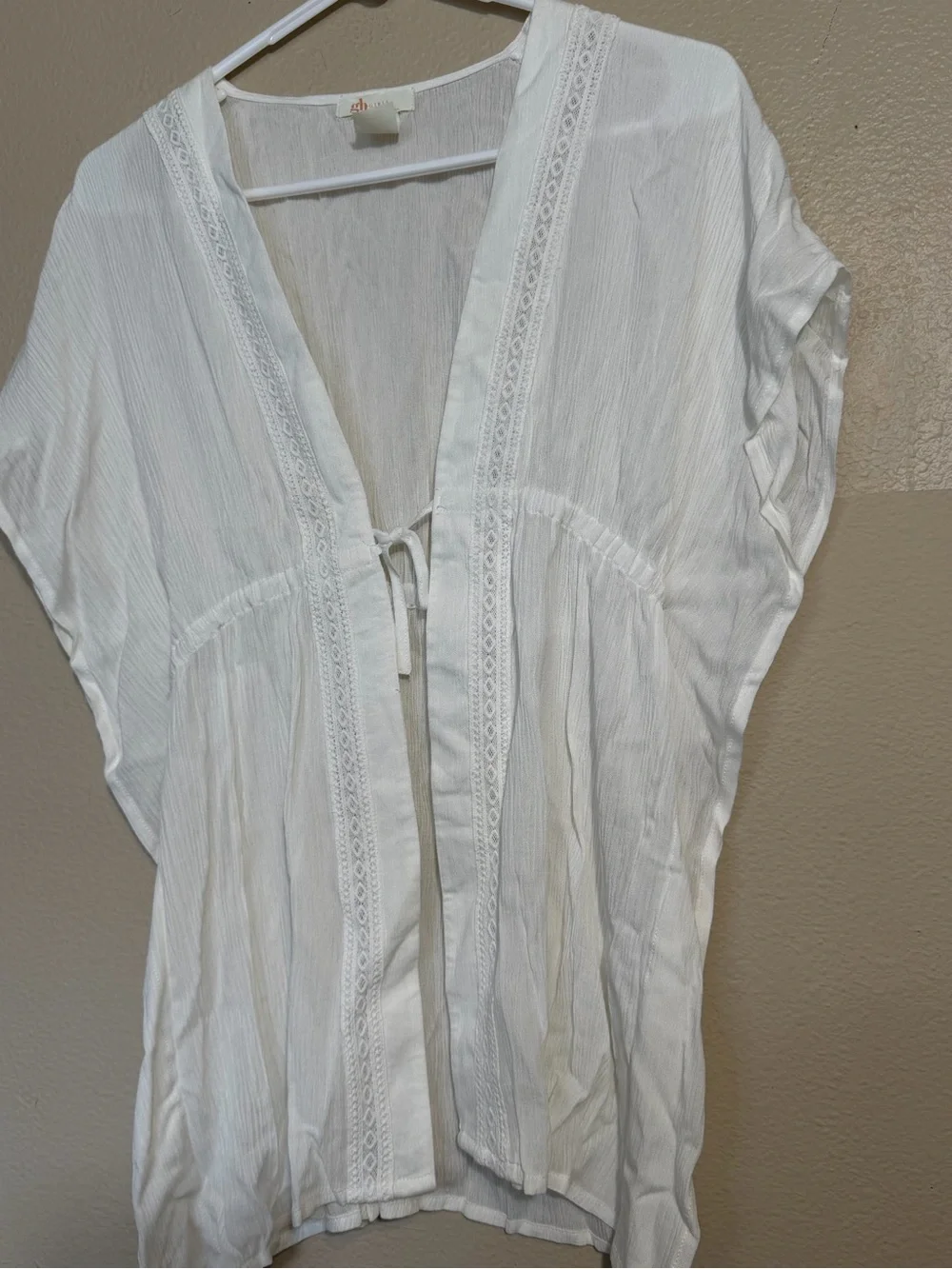 GB Girls White Lightweight Lace-Trim Kimono Cover-Up large